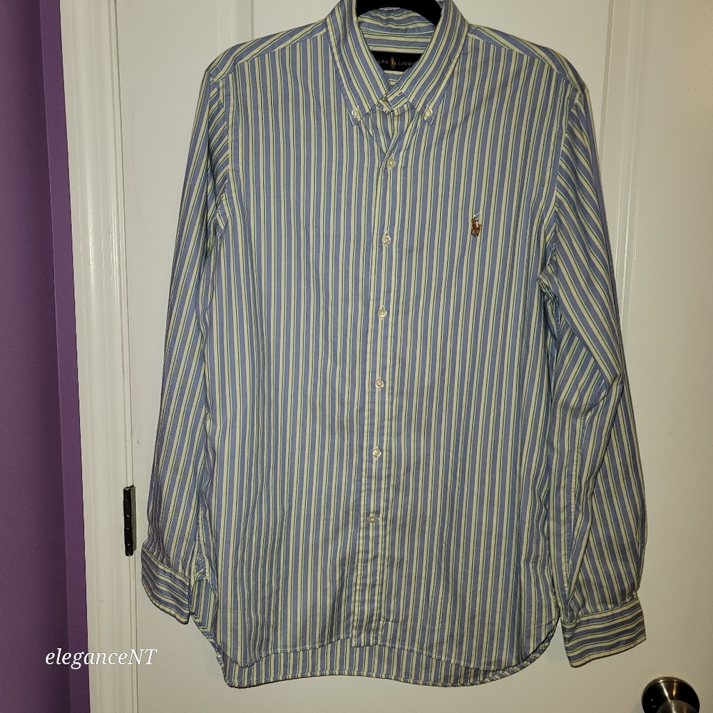 Ralph Lauren Men's Blue Striped Button Down Shirt  Sz: 15/38